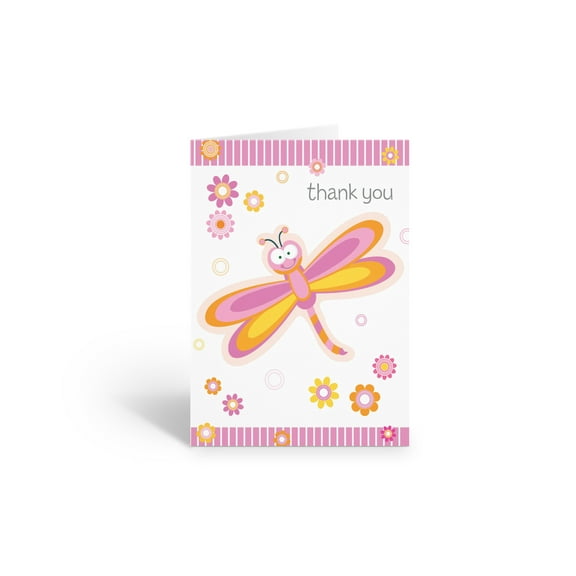 Pink Dragonfly Thank You Note Card - 10 Cards and Envelopes - B14121