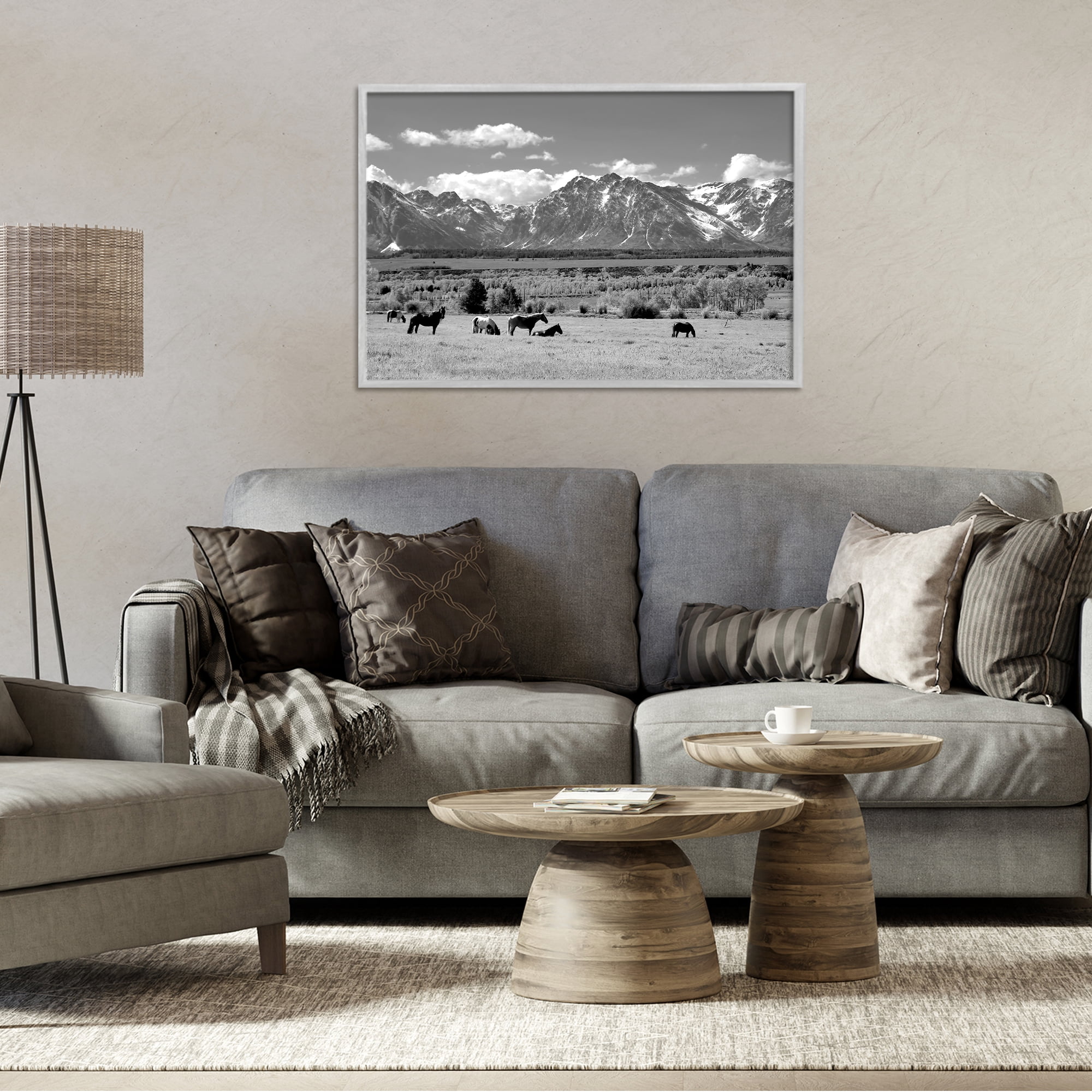 Stupell Industries Wyoming Ranch Horses Grazing Gray Framed Giclee Art, design by Steve Toole