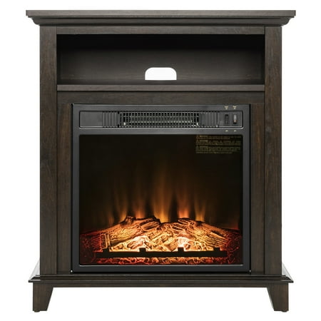 AKDY FP0093 27" Electric Fireplace Freestanding Brown Wooden Mantel Firebox Heater 3D Flame w/ Logs
