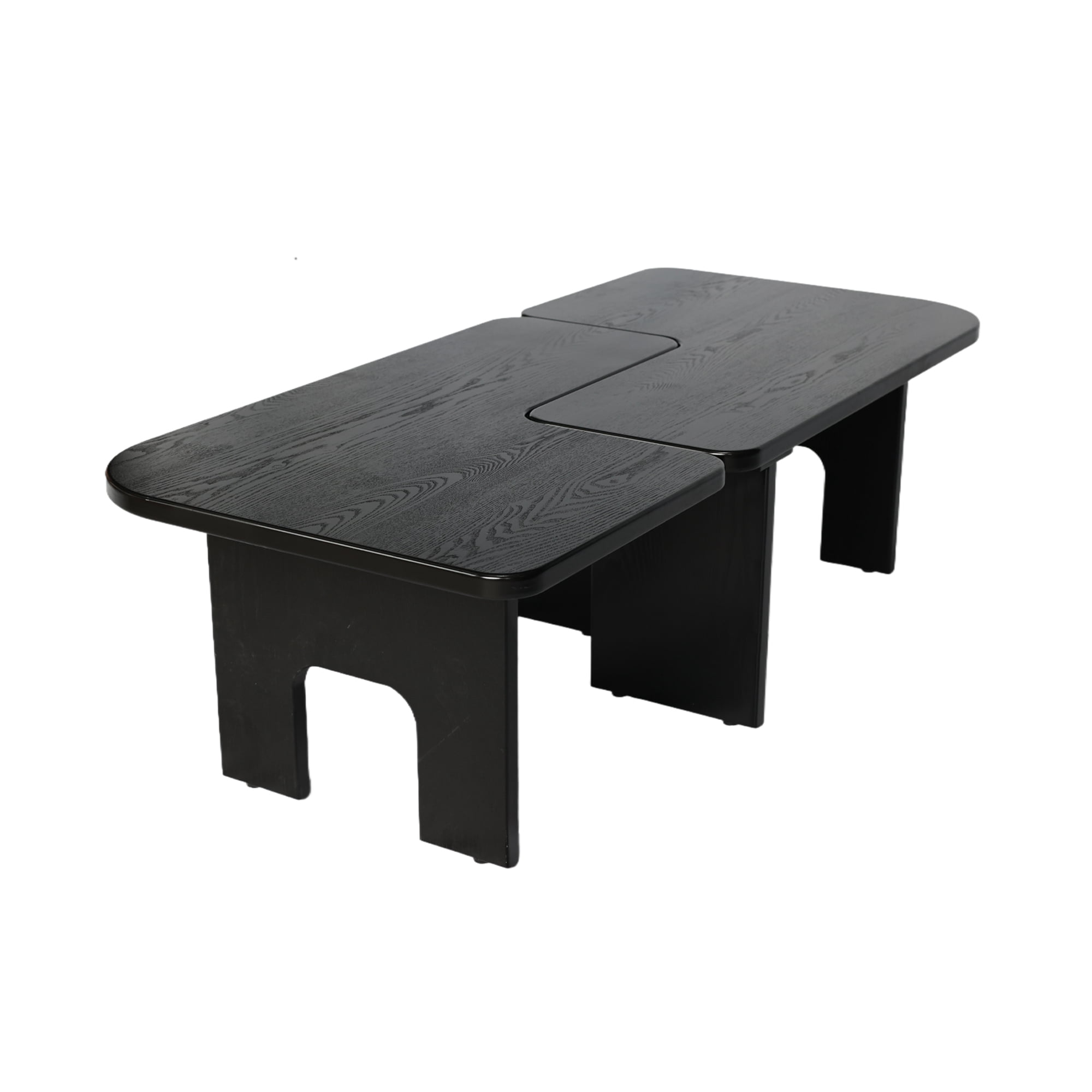 70.86 Inch Extendable Splicing Coffee Table Set, Modern Black Wooden Nesting Center Tables for Living Room, Flexible Configuration, Smooth Surface, Antique Black Finish