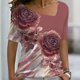 thumbnail image 2 of Gibobby Camisetas Mujer Baratas Manga Corta Camiseta manga corta con estampado flores y cuello inclinado suelto para mujer a la moda verano(I,CH), 2 of 4