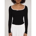 thumbnail image 2 of Gupgi Women Long Sleeve Crop Top Lace Trim Top Spring Slim Fit Basic Tops, 2 of 5