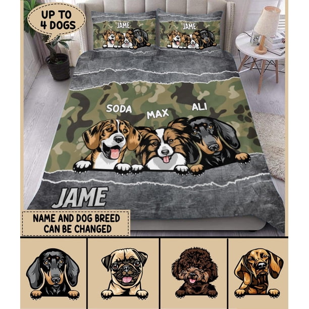 Juego de cama personalizado con detalle metálico de perro, regalo personalizado para amantes de los perros,