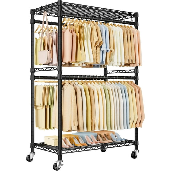Rolling Clothes Rack Heavy Duty, Clothing Racks for Hanging Clothes, Free Standing Garment Racks with Wheels, Portable Closet Rack 45''W × 20.5''D × 80.5''H, Max Load 570 Lbs
