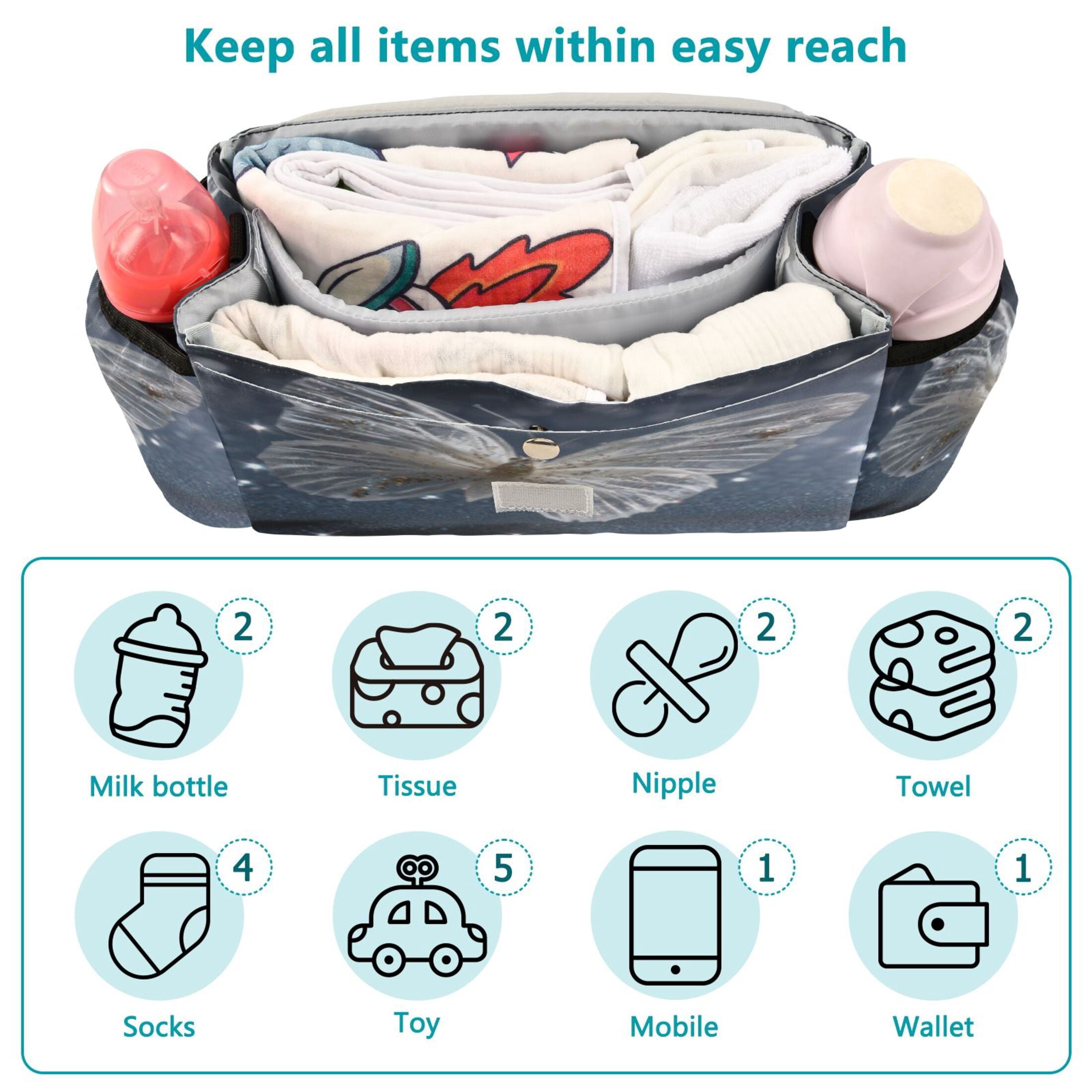 DIXRUYEE Stroller Organizer Starry Butterfly Printed