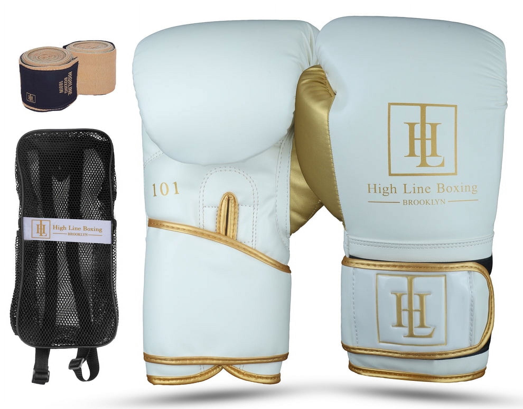 High Line White Boxing Gloves for Men and Women| Premium Punching Gloves/Boxing Training Gloves Made with Faux Leather| Free Wrist Wraps and Bag Included (10 oz, 12 oz, 14 oz & 16 oz)