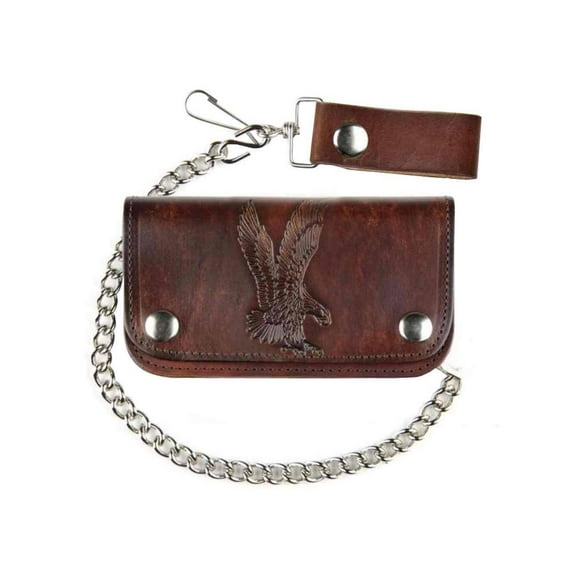 Mascorro Men's 6" Embossed Eagle Antique Biker Chain Leather Wallet AB412-42