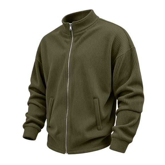 Men's Corduroy Zip Up Shacket Stand Collar Long Sleeve Corduroy Shirt MenStand Collar Coat Vintage Jackets Outerwear with Pockets