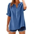 thumbnail image 6 of AKEGAMN Women's Loose Stand Collar Solid Color Long Sleeve Cotton Linen Blouse, Blue S-5XL, 6 of 9
