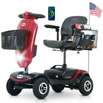 Senior Mobility Scooter, Outdoor Electric Powered Mobility Scooter with The US Flag, Motorized Scooter with Pneumatic Tires, Cup Holder & USB Charging Port, 4.9 mph, Red, SS469