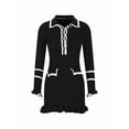 thumbnail image 3 of Womens V Neck Bodycon Sweater Dress Long Sleeve Half Button Slim Fitted Ruffle Ribbed Knit Mini Pencil Dress, 3 of 7