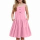 thumbnail image 2 of Teen Girls Dresses Cute Sleeveless Button-Front Tiered Dress for Girls Lightweight Summer Casual Sundress with Pockets ,Sie:120, 2 of 5