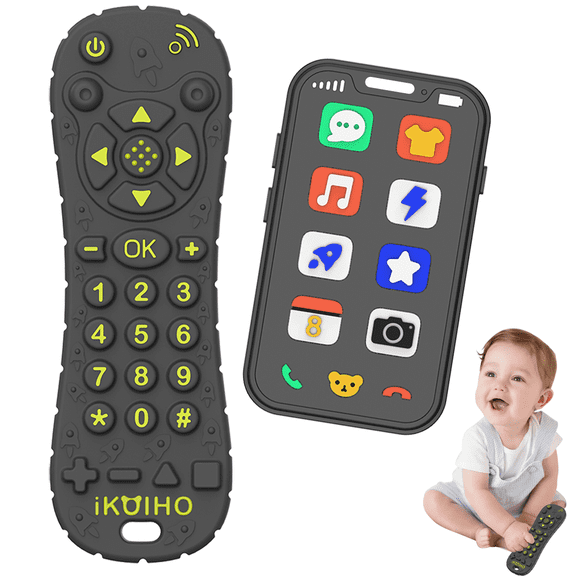 2-Pack Baby Teether Toys Silicone Remote Control and Baby Phone Teether Teething Toys for Baby Sensory Chew Toys for Toddler Boy and Girl
