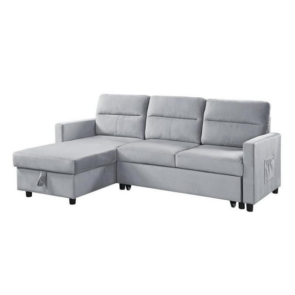 Pemberly Row Velvet Reversible Sleeper Sectional with Storage in Light Gray