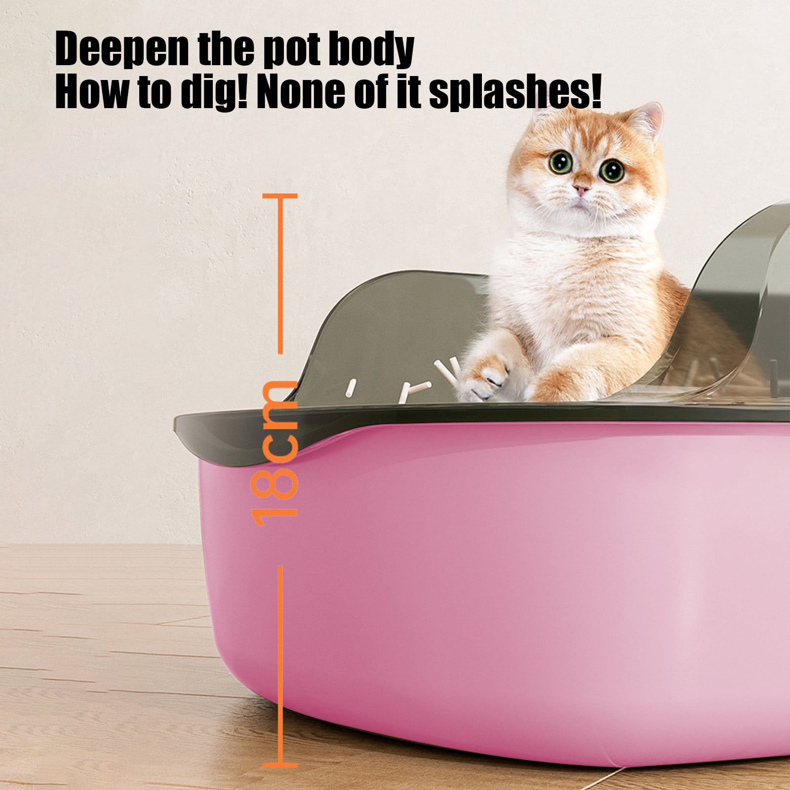 Pink Semi Enclosed Cat Litter Box For Kittens High Sides 12L Capacity Thickened Plastic With Litter Scoop