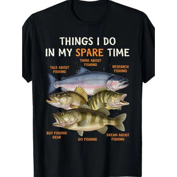 Velto Men's Fishing Graphic T-Shirt - "THINGS I DO IN MY SPARE TIME" Design, Bas All Size S-5XL