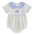 thumbnail image 4 of Tigivemen Unisex Newborn Outfits Short Sleeve Lapel Rompers Embroidery Fall Clothes Baby Bodysuits Size 3-6 Months,Blue, 4 of 6