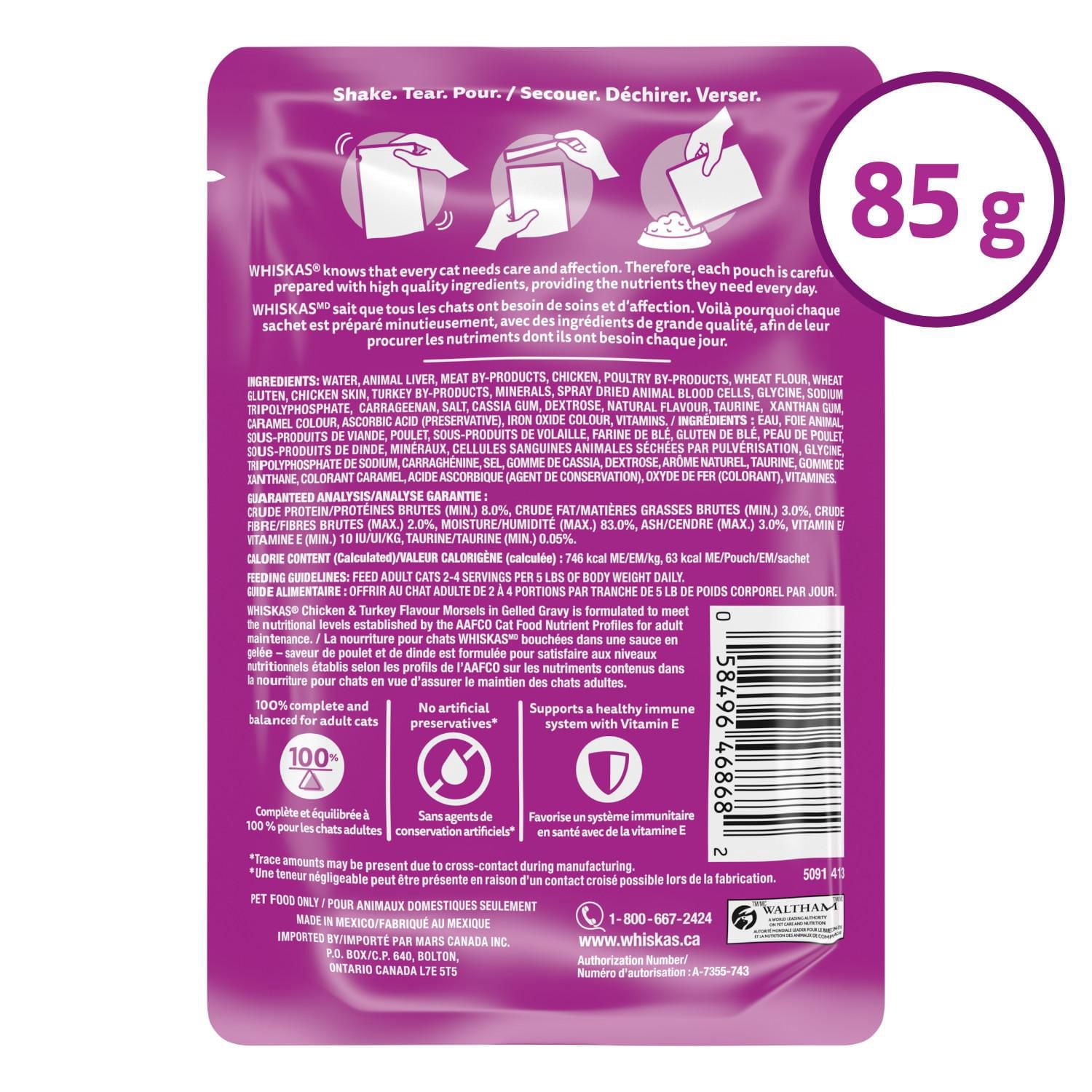 WHISKAS FAVOURITES Morsels in Gelled Gravy Chicken & Turkey Flavour Pouch Adult Wet Cat Food