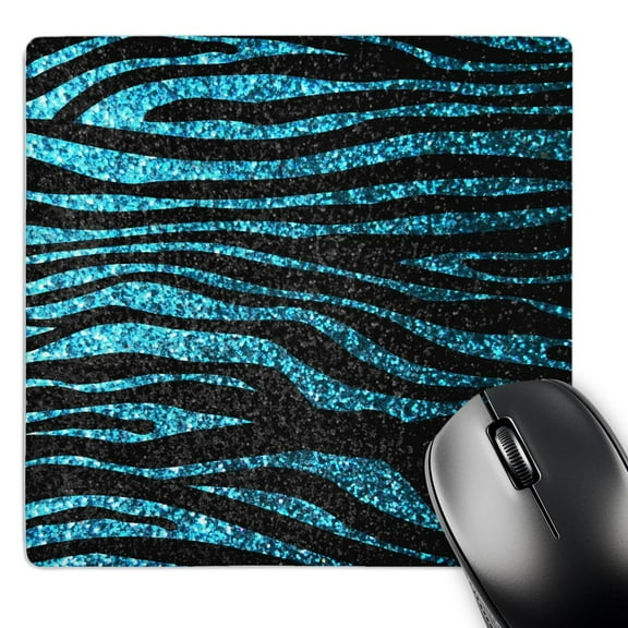 3dRose, Blue and Black Zebra print - faux bling photo - not actual glitter - teal turquoise sparkly sparkles, MousePad