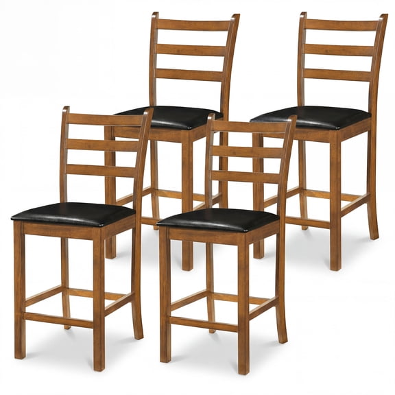 Patiojoy 4 PCS Rubber Wood Counter Height Bar Stools 24 Inch Kitchen Island Chairs with Ladder Back