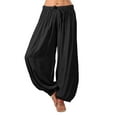 thumbnail image 2 of Karight Women's Cotton Linen Harem Pants Casual Loose Fit High Waisted Pants Trousers with Pockets Black, 2 of 6