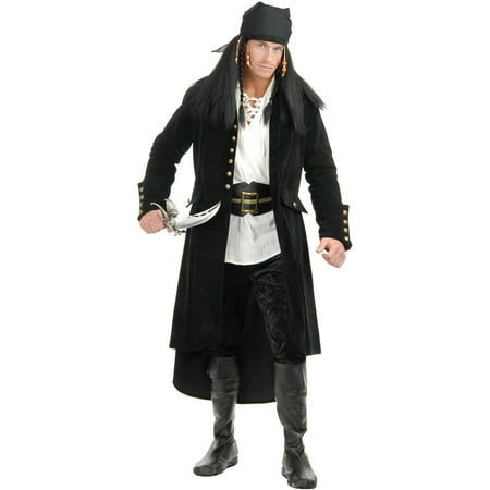 Adult's Treasure Island Pirate Black Faux Suede Duster Jacket Trench Coat