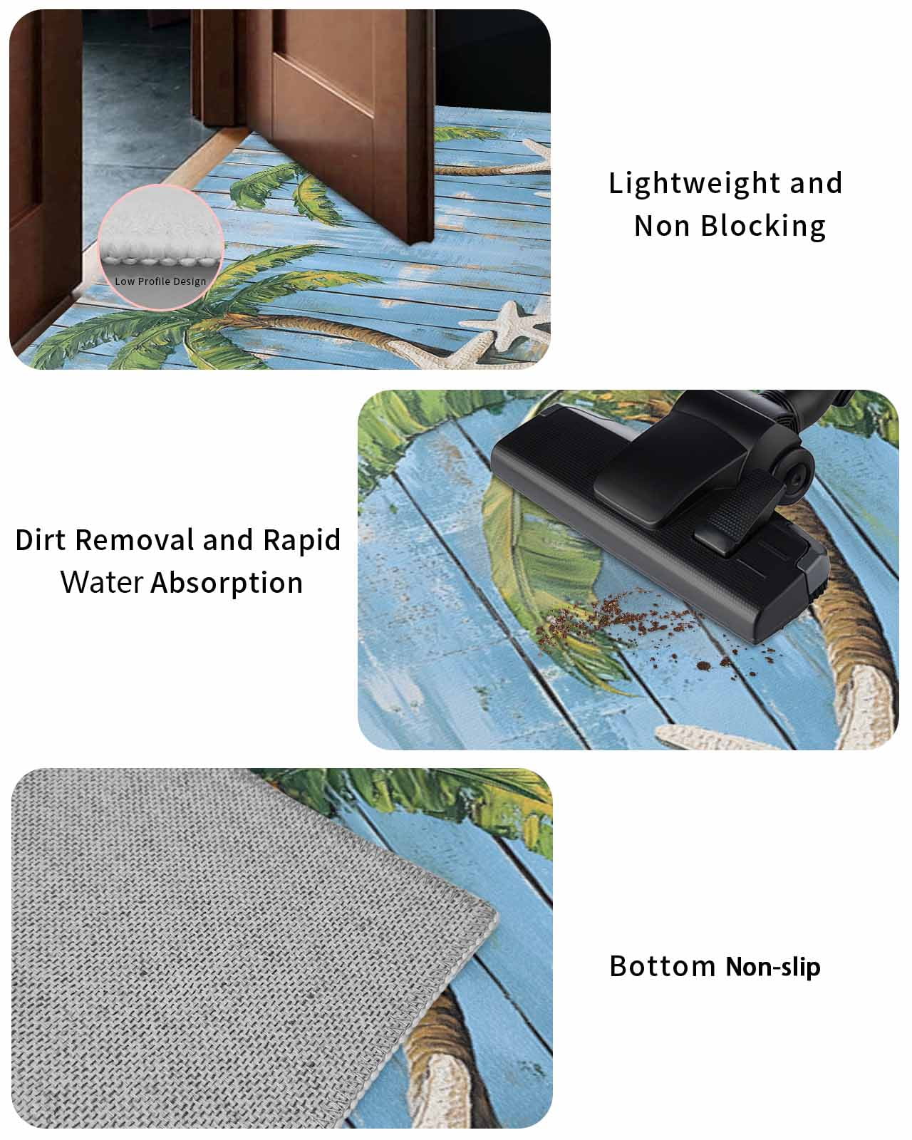 Tropical Plant Front Door Mat Blue Wood Grain Starfish Vintage Welcome Doormat Indoor Outdoor Entrance Floor Mat Non-Slip Washable Runner Rug for Front Porch Decor 24x71 Inch