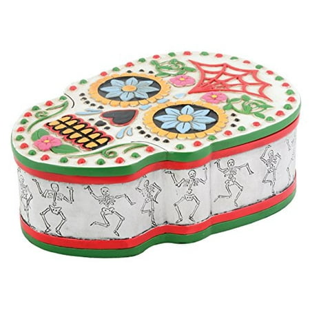 White Sugar Skull Day of the Dead Dia de Los Muertos Jewelry Trinket Box