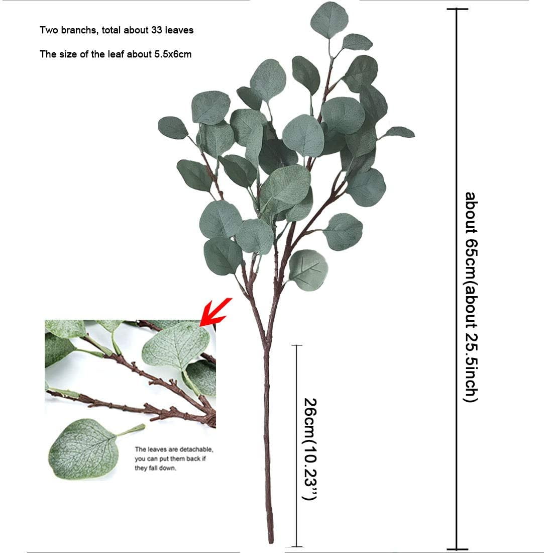 3PCS Artificial Eucalyptus Leaves Stems, 25" Tall Faux Eucalyptus Leaf Fake Greenery Plants Branches Floral for Vase Filler Home Party Wedding Arrangement Spring Decoration