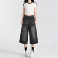 thumbnail image 4 of Aoiroe Capri Jeans for Women High Waisted Wide Leg Trendy Strechy Loose Straight Cropped Denim Jeans Pants with Pockets Black L, 4 of 5