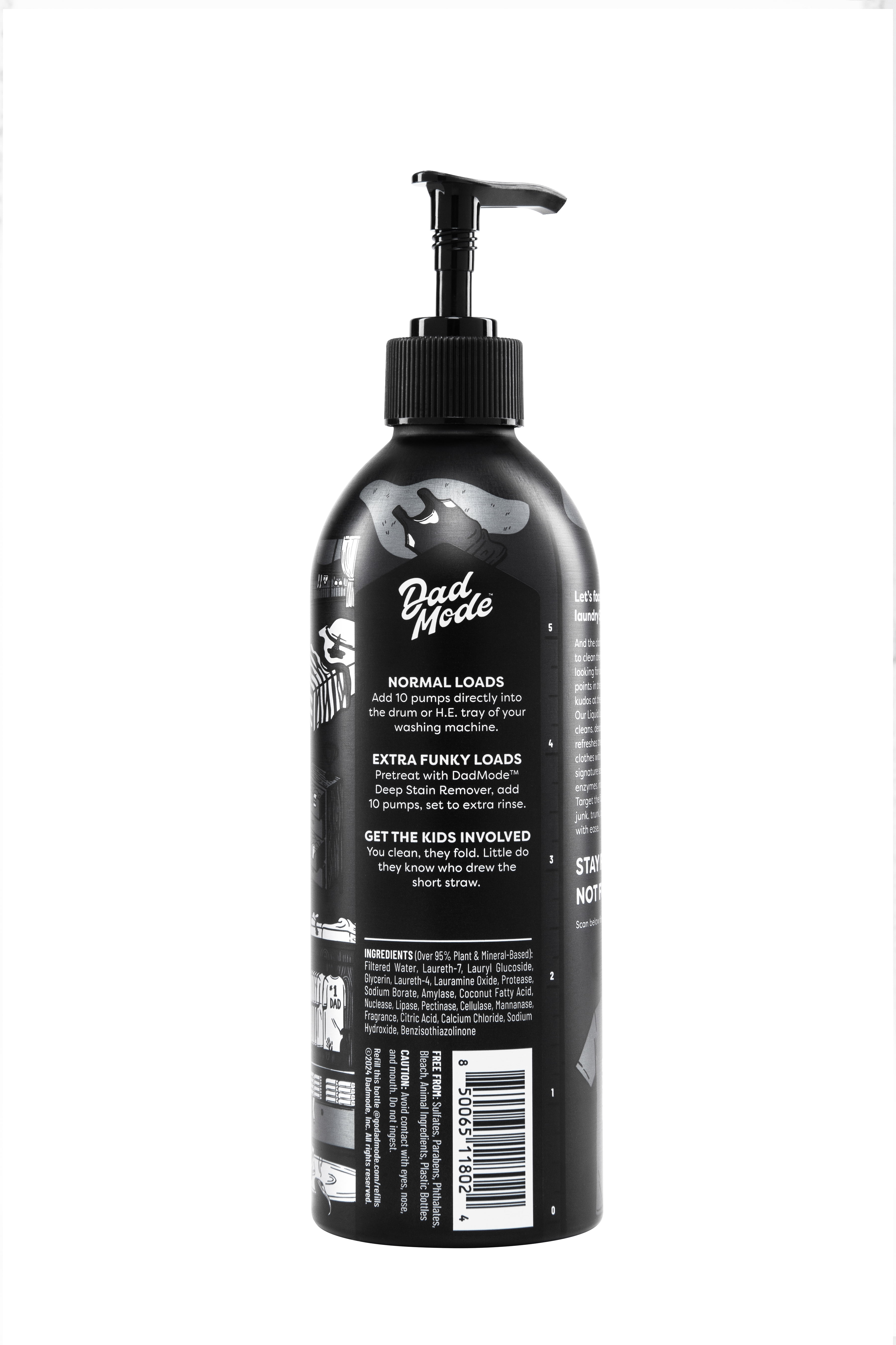 DadMode Liquid Laundry Detergent, 118 Loads, 7-Enzyme Detergent, Sandalwood & Suede Scent, Eco-Friendly, Zero Plastic Waste, 16oz Bottle + 13.5oz Refill