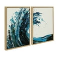 thumbnail image 2 of Kate and Laurel Sylvie Wave 1 and 2 Framed Canvas Wall Art Set, 2 Piece 18x24 Natural, Colorful Blue Crashing Ocean Waves Art for Wall Decor, 2 of 6