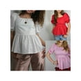 thumbnail image 2 of Suagox Women's Summer Peplum Tops Solid Color Short Puff Sleeve Rectangle Neck Bow Tie Back Blouse, 2 of 9