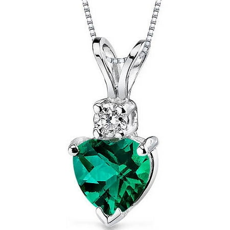 Oravo 0.75 Carat T.G.W. Heart-Shape Created Emerald and Diamond Accent 14kt White Gold Pendant, 18