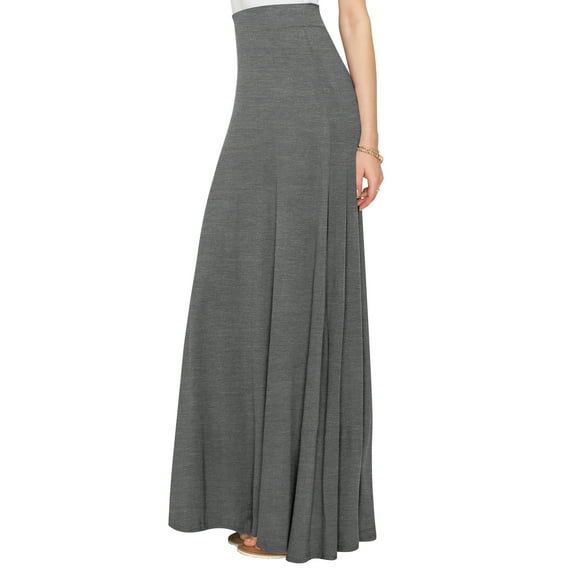 Made by Johnny Women's Solid Maxi Skirt with Elastic Waist Band M HEATHER_DARK_GREY