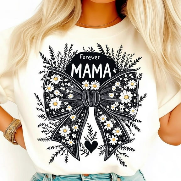 Mama Bow Shirt, Vintage Floral Mom Tee, Black and White Daisy T-Shirt, Feminine Retro Mama Shirt, Boho Chic Mother’s Day Gift Tee