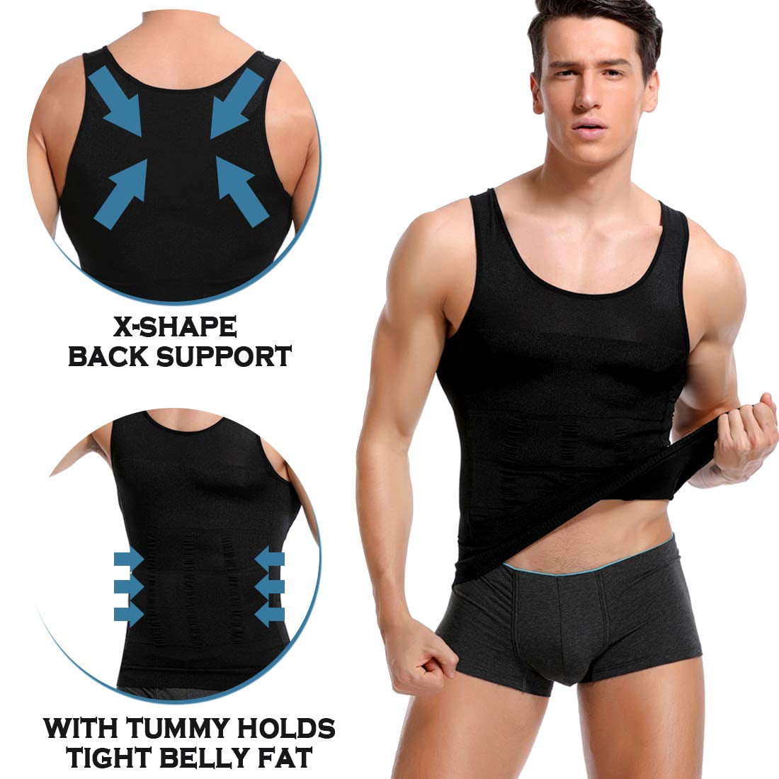 Mens Compression Undershirts Ultra Slimming Body Shaper Belly Control Vest Workout Active Gynecomastia Tank Tops