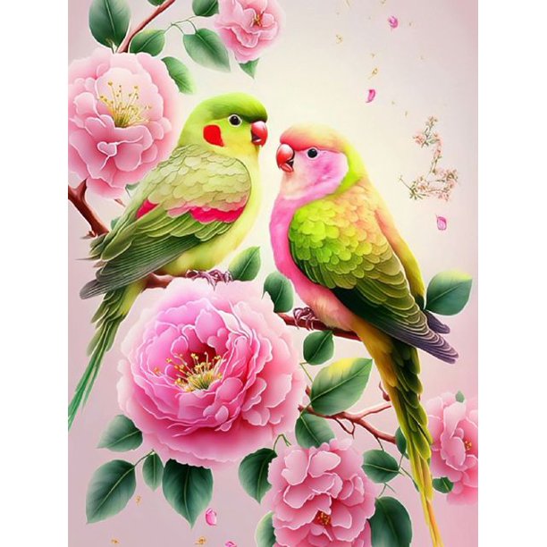 Birds And Flowers Art Diamond Painting Full Drills Peony Parrot Landscape Embroidery Square Round Mosaic Cross Stitch S526round 24x30cm Gao Jinjia LED