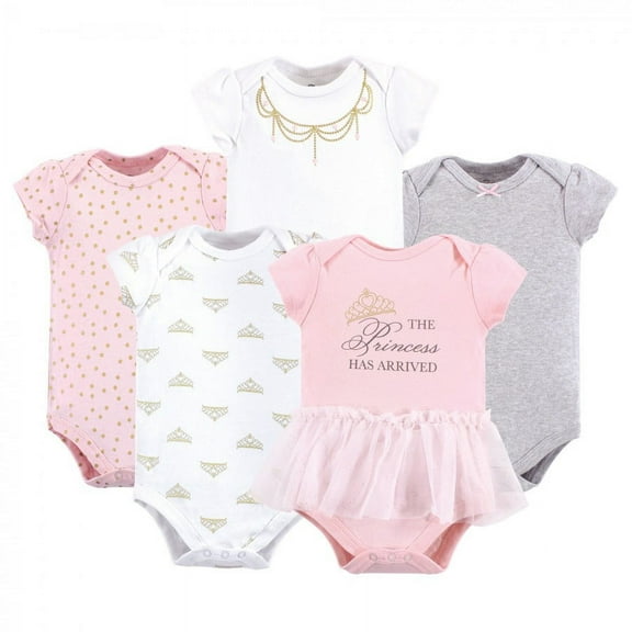 Little Treasure Baby Girl Cotton Bodysuits 5pk, Princess, 0-3 Months