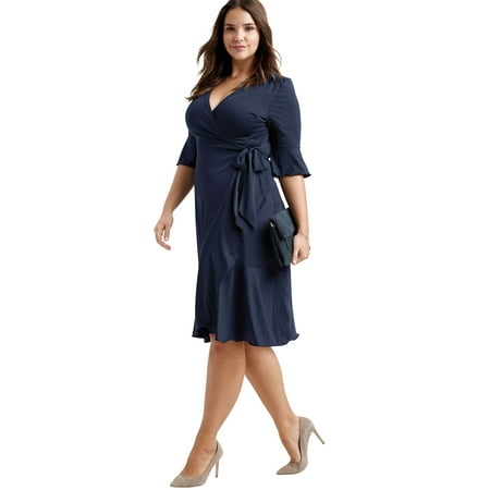 Ruffled Wrap Dress - Ellos Plus Size Ruffle Trim Wrap Dress