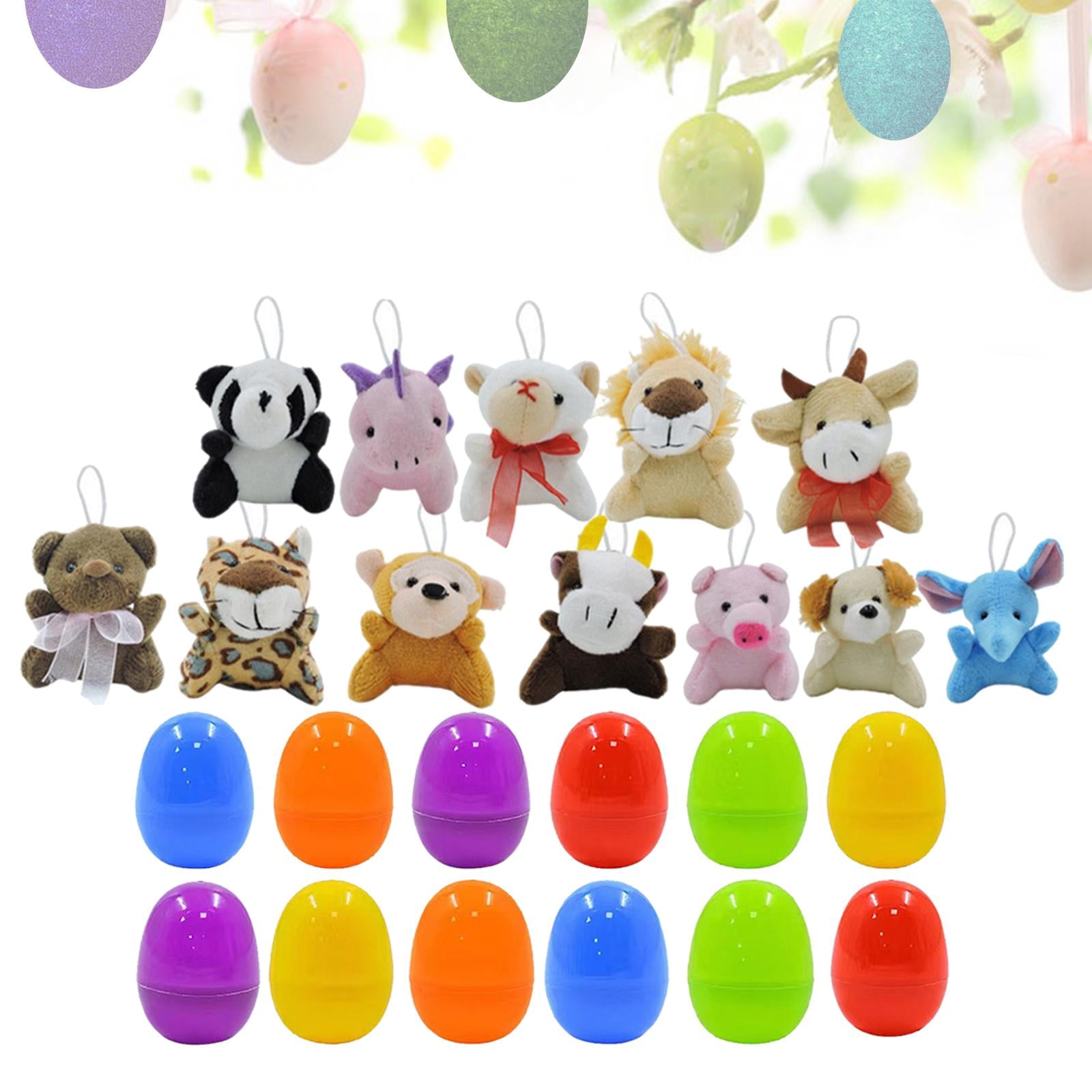 FVDPWYE 12 Pieces Easter Eggs Filled Mini Plush Animal Toy Figures Funny Colorful Cute Ornaments for Easter Basket Stuffers Kid Gifts