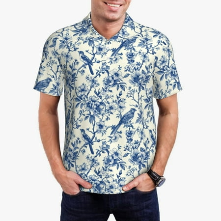 Gaeub Vintage Floral Birds Print Men s Polo Shirts Short Sleeve Golf Performance Shirts Stretchy Golf Shirts Casual Summer Beach Shirts-Small