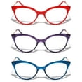 thumbnail image 2 of 3 Pairs Women Cateye Pointed Tip Reading Glasses - Metal Temple Cat Eye Readers +2.25, 2 of 2