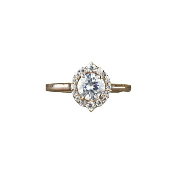 HeartsAndYou 1.2ct Round Cut Moissanite Engagement Ring for Women 18k Rose Gold Over Silver Halo Bridal Wedding