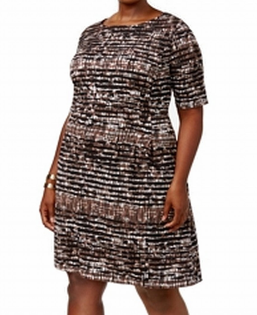 Connected Apparel NEW Black Womens Size 18W Plus Printed Shift Dress ...