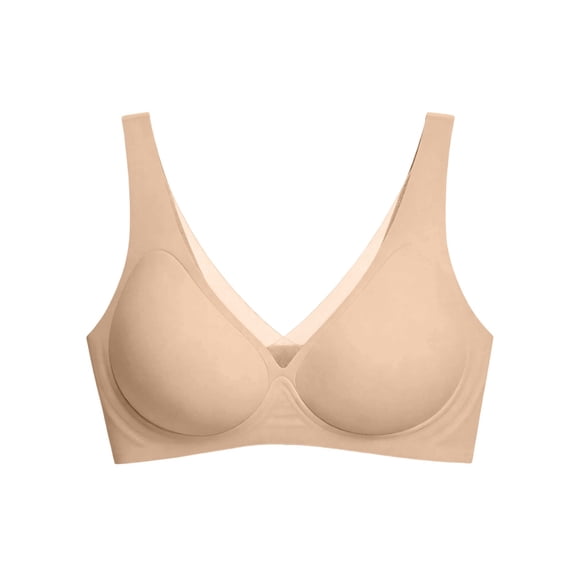 MVRLSH Jelly Sports Bras for Women Deep V Wireless lette Full Coverage Soft Support Comfort Everyday Smooth Seamless Underwear Bra Beige