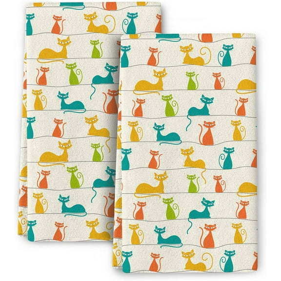 Winter Christmas Decor Kitchen Towels Set of 2, 16x24 Inch Cute Cat Dishwashing Towel Decoration Tea Towels Hand Drying Baking Cooking Cloth for Kitchen Decor