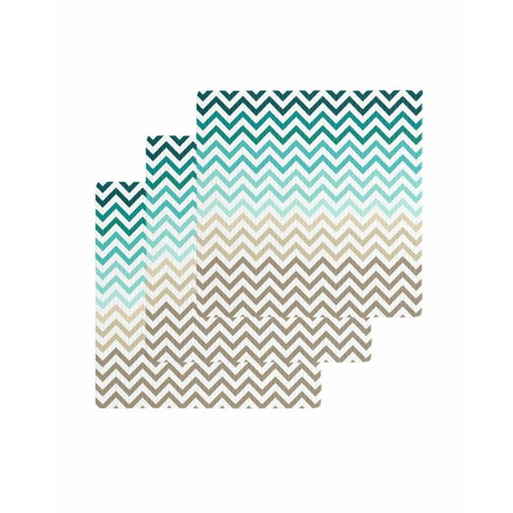 Turquoise Brown Kitchen Dish Towels for Drying Dishes Set of 3, Gradient Geometric Stripes Chevron Wave Waffle Weave Microfiber Terry Hand Tea Bathroom Towels Quick Dry & Absorbent Towel 12x12