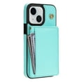 thumbnail image 7 of for iPhone 13 Case, PU Leather Crossbody Wallet Case with Card Holder, Kickstand, Magnetic Clasp Folio Zipper Purse, Adjustable Removable Strap, Protective Back Cover, Mint, 7 of 7