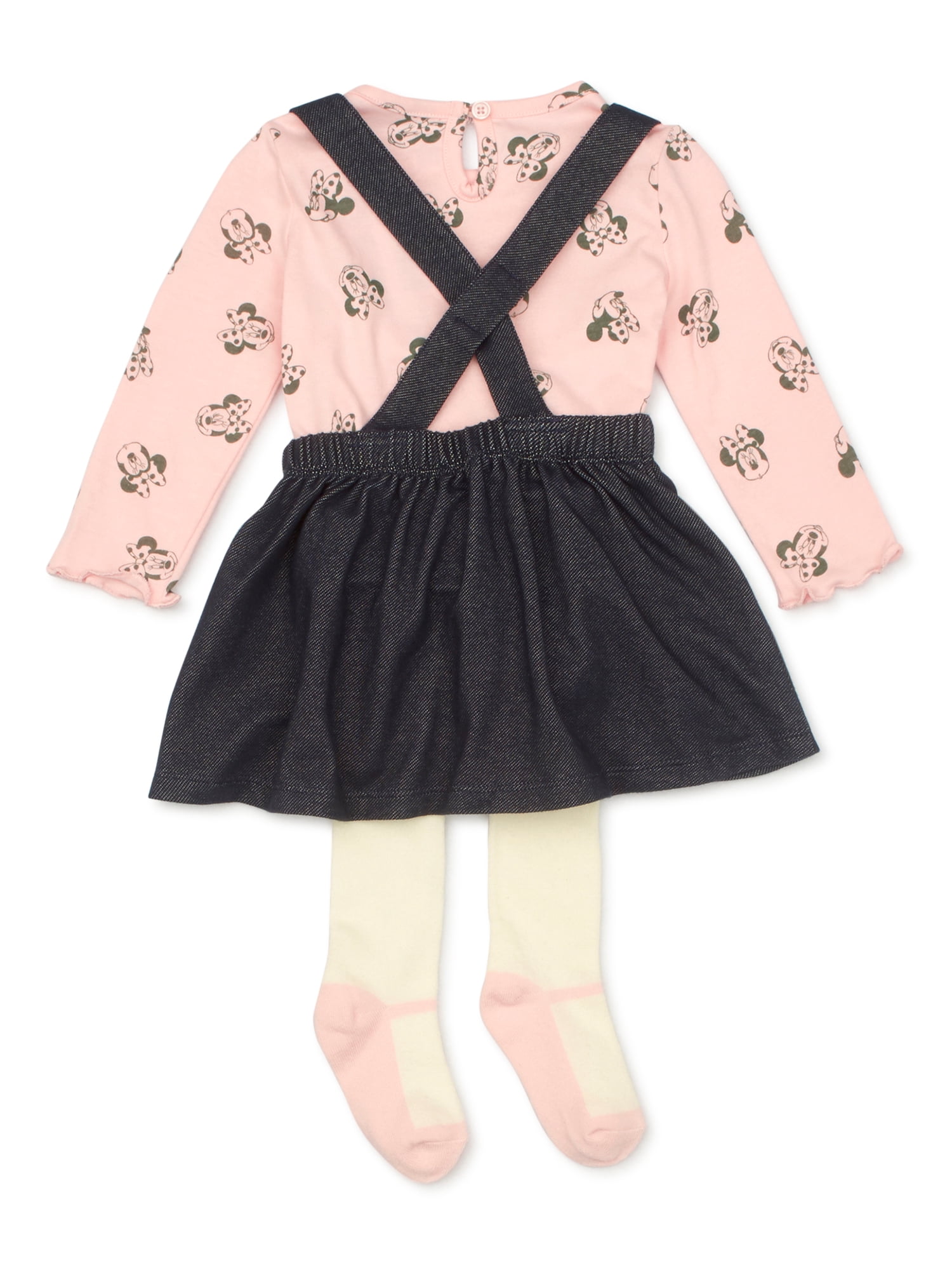 Disney Minnie Mouse Baby Girl Top, Jumper Dress & Tights, 3-Piece Outfit Set
